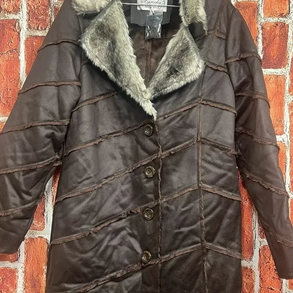 Lyndas New York XL Faux Leather & Fur Long Jacket 14-16
